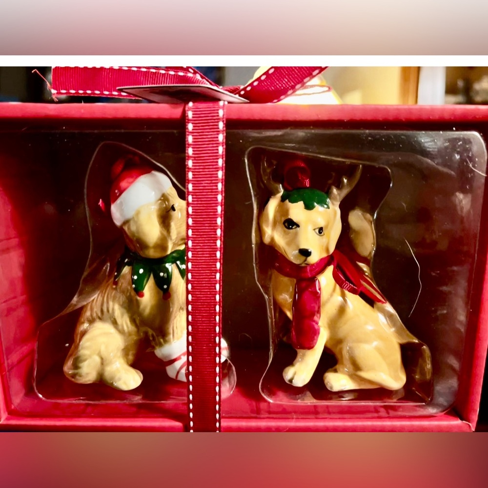 BLUE SKY Clayworks Set Of Dog Puppy Christmas Holiday Ornaments NIB